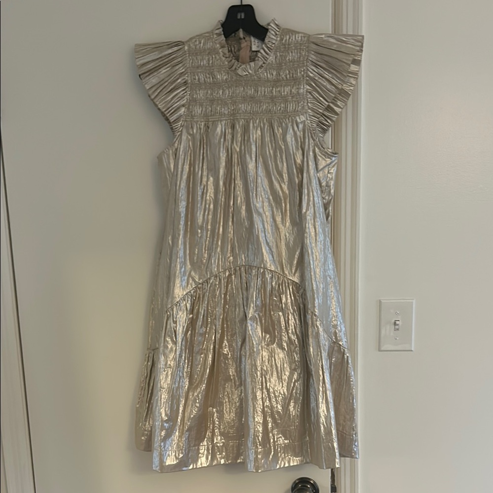 Sea New York Metallic Gold Sleeveless Ruffle Dress
